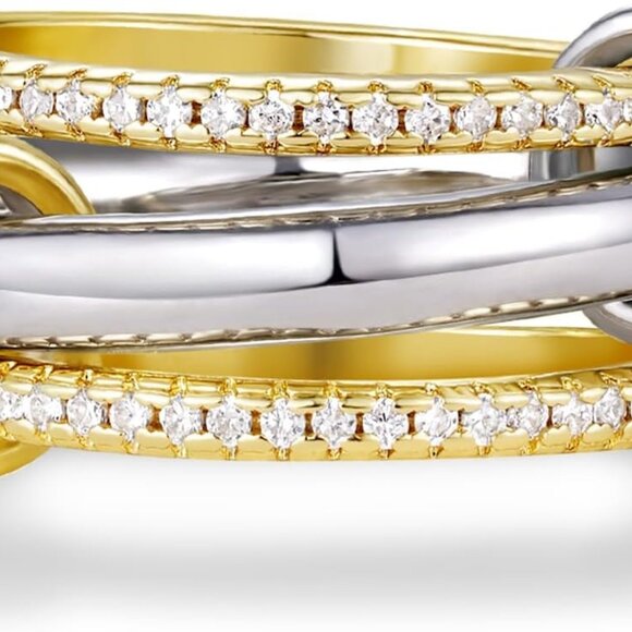 Stackable Rings Women 14k Gold Plate Interlocked Multi Jewelry Gift - Picture 1 of 7